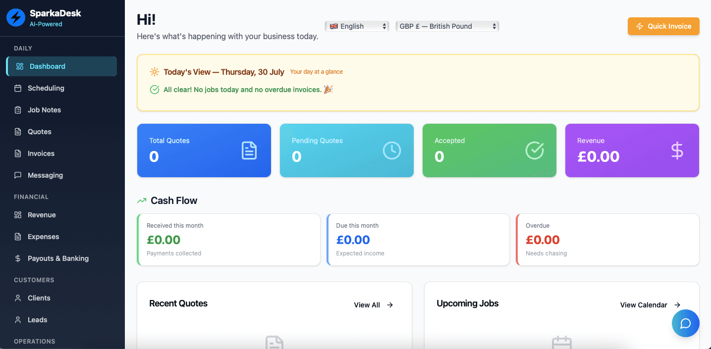 SparkaDesk-AI Full - Voice-to-Text AI-powered admin SaaS for tradespeople. All-in-one app